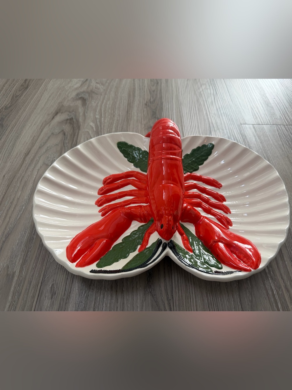 Vtg 1960’s Lobster Divided Serving Dish Holland Mold Ceramic Hand Painted